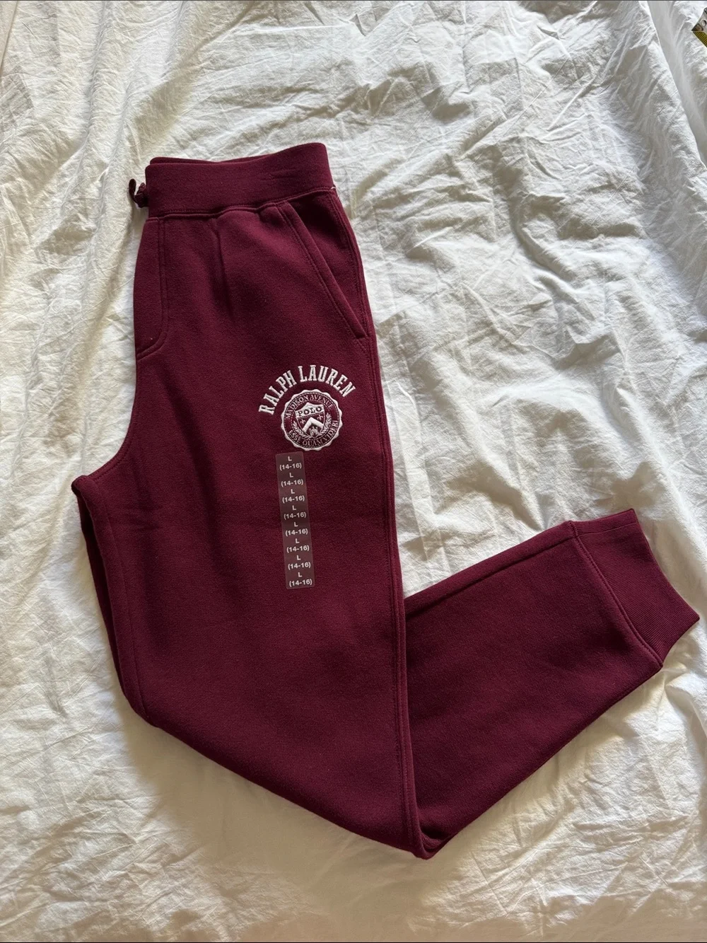 Ralph Lauren Big Boys Maroon Logo Sweat Joggers pants-size L  (14-16) (BNWT)